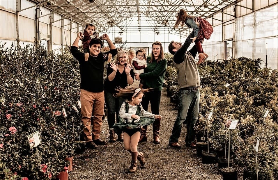 Family in plant nursery