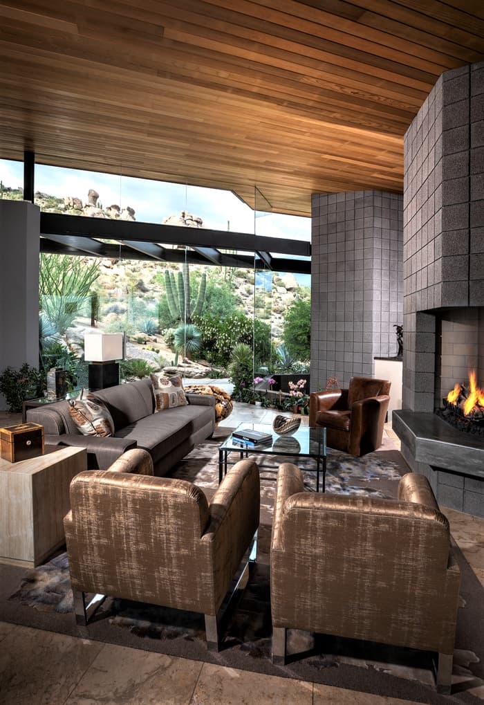 Shively refreshed this living room of this Desert Mountain contemporary home designed by Bing Hu. Photo Jerry Portelli Architectural Photographic Special