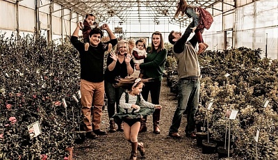Family in plant nursery